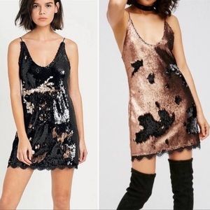 FREE PEOPLE SEEING DOUBLE BLACK/ GOLD SEQUIN SLIP DRESS SIZE SMALL